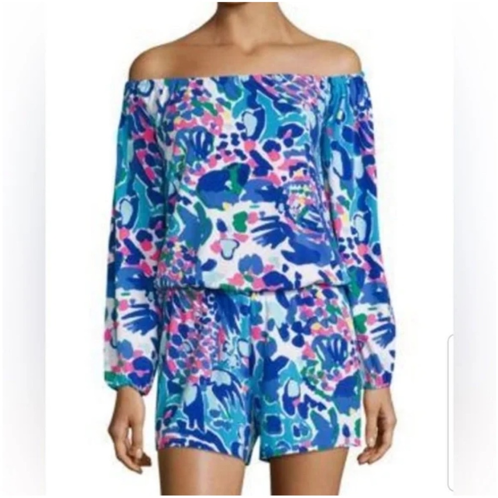 Lilly Pulitzer Lana Romper Off-the-Shoulder Long-Sleeve Women Small Hit the Spot